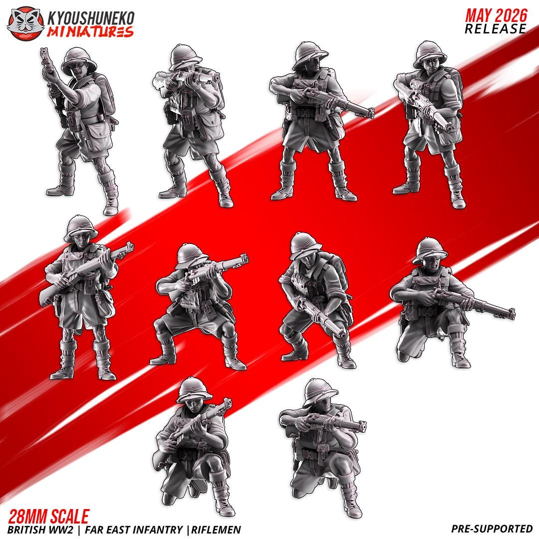 WWII British Far East Infantry Squad (10 models) Various Scales