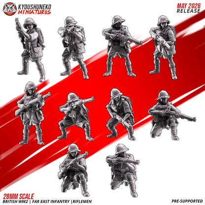 WWII British Far East Infantry Squad (10 models) Various Scales