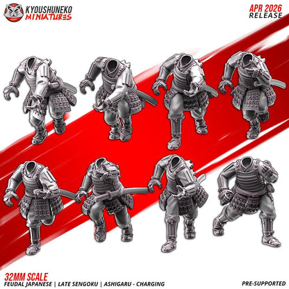 Feudal Japanese Late Sengoku Ashigaru Charging Unit (10 models) Various Scales