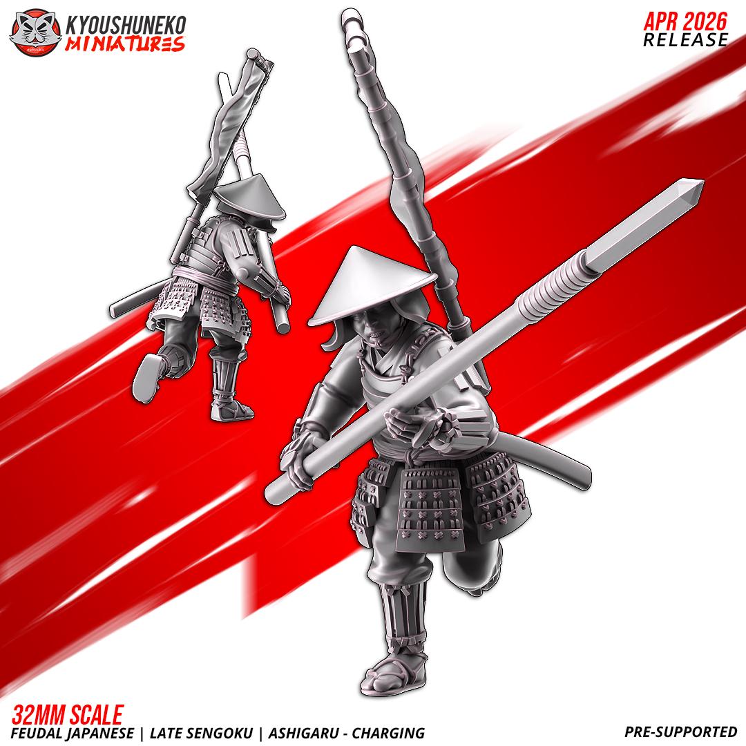 Feudal Japanese Late Sengoku Ashigaru Charging Unit (10 models) Various Scales
