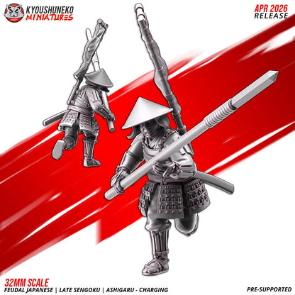 Feudal Japanese Late Sengoku Ashigaru Charging Unit (10 models) Various Scales