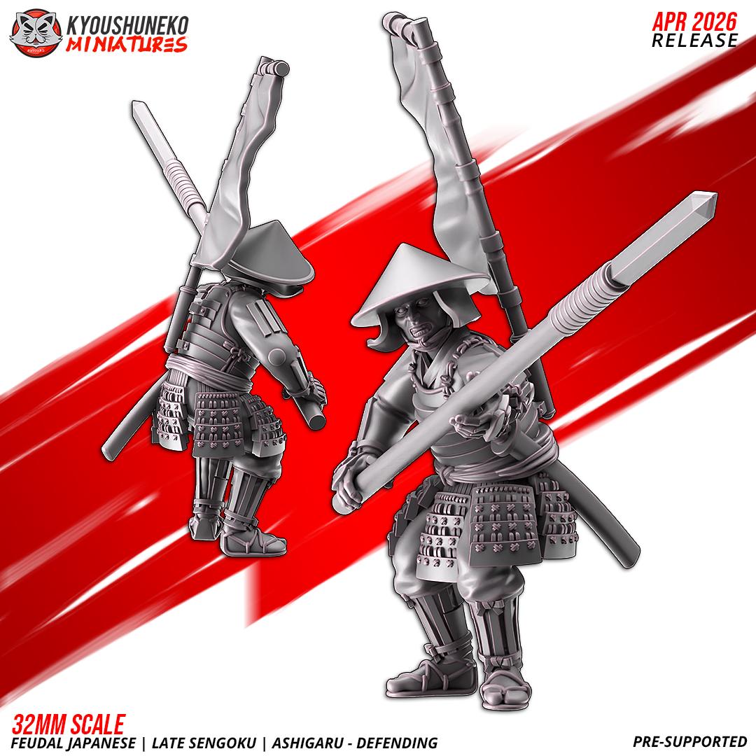 Feudal Japanese Late Sengoku Ashigaru Defending Unit (10 models) Various Scales