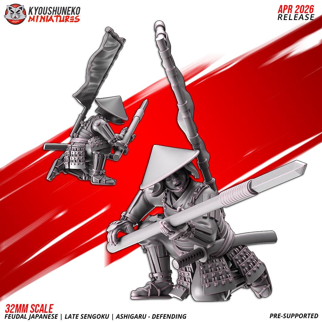 Feudal Japanese Late Sengoku Ashigaru Defending Unit (10 models) Various Scales
