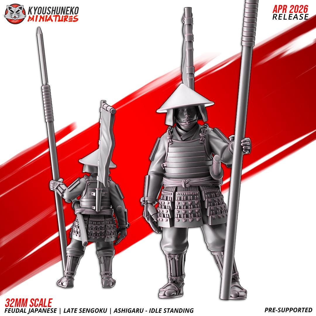 Feudal Japanese Late Sengoku Ashigaru Standing Unit (10 models) Various Scales