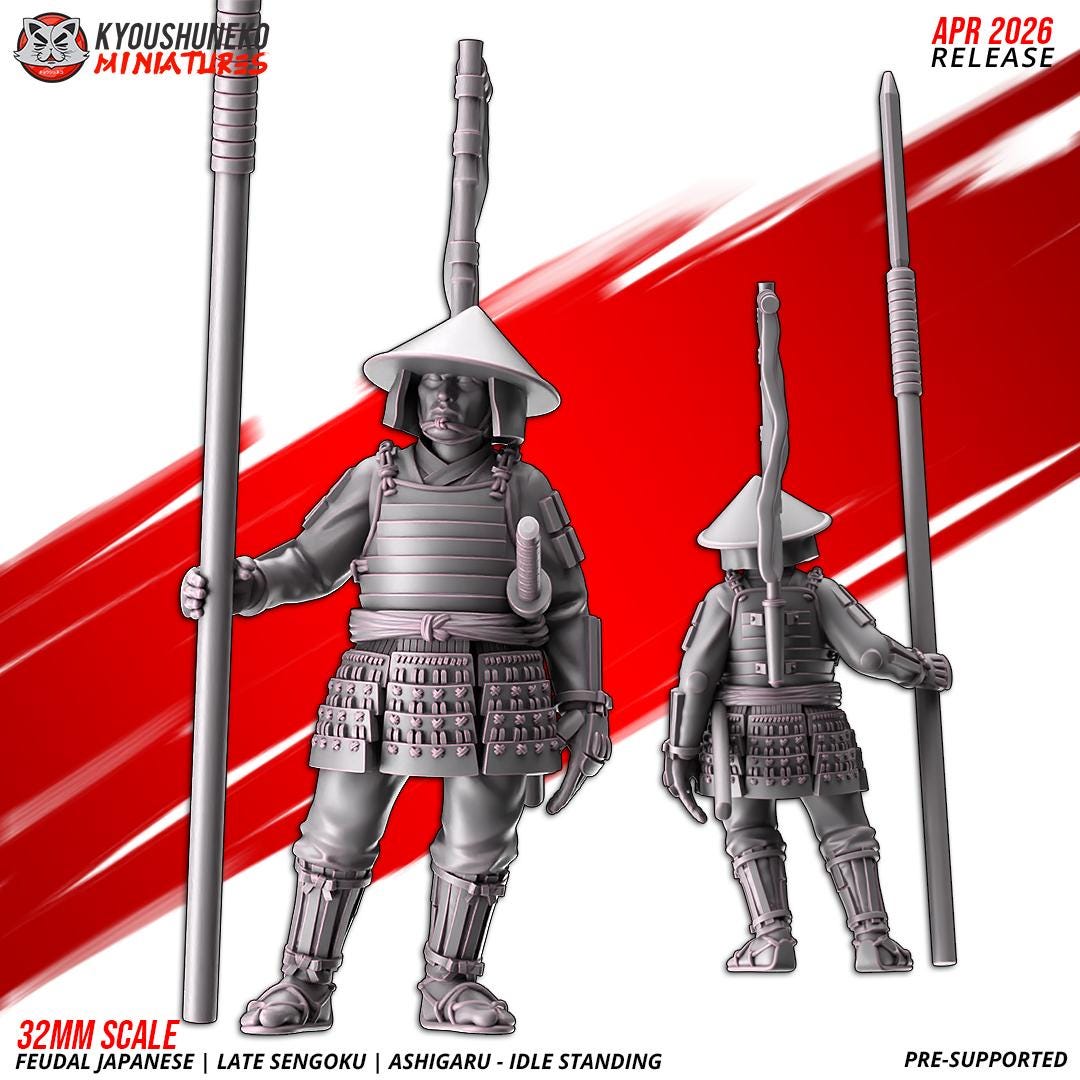 Feudal Japanese Late Sengoku Ashigaru Standing Unit (10 models) Various Scales