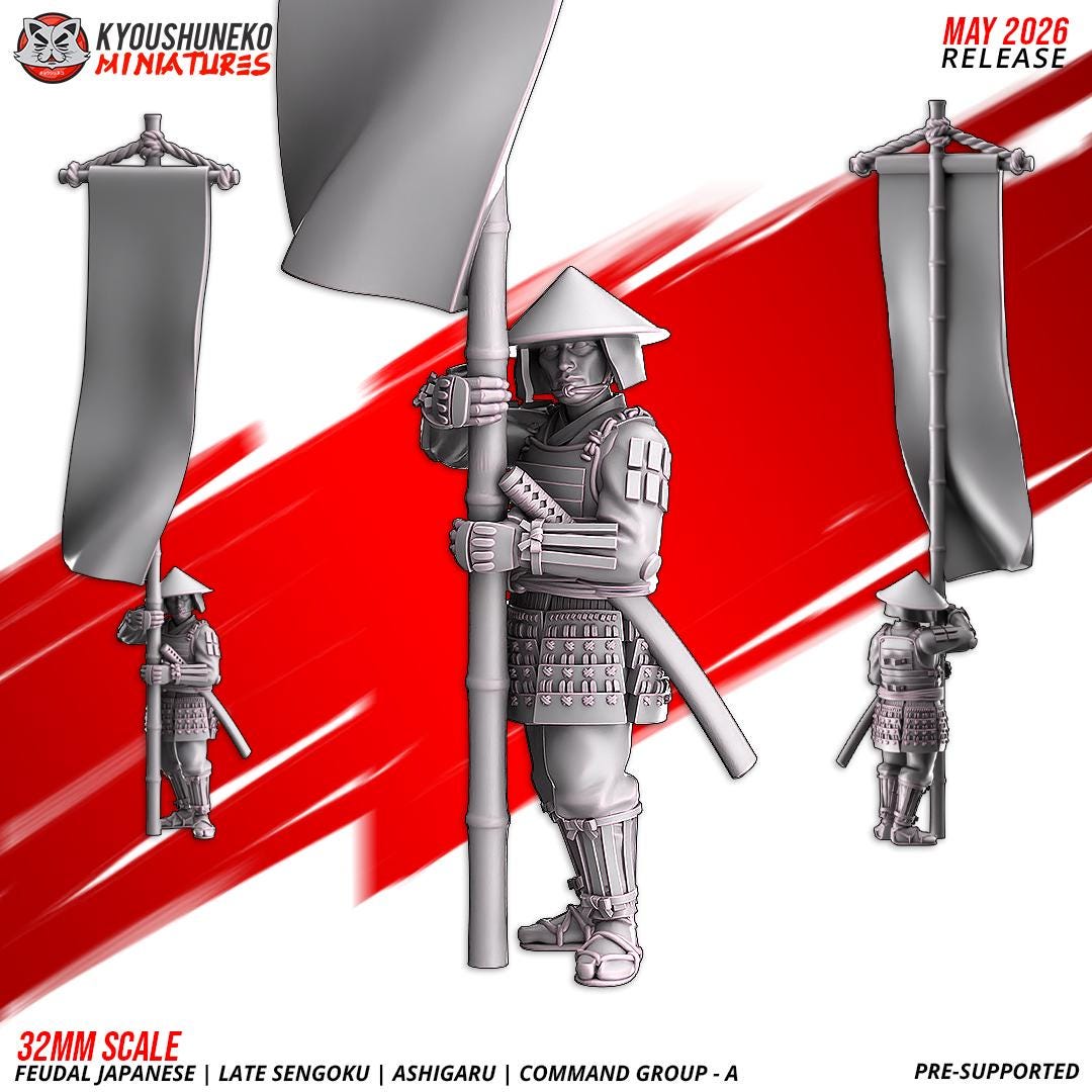 Feudal Japanese Late Sengoku Ashigaru Command Group (3 models) Various Scales