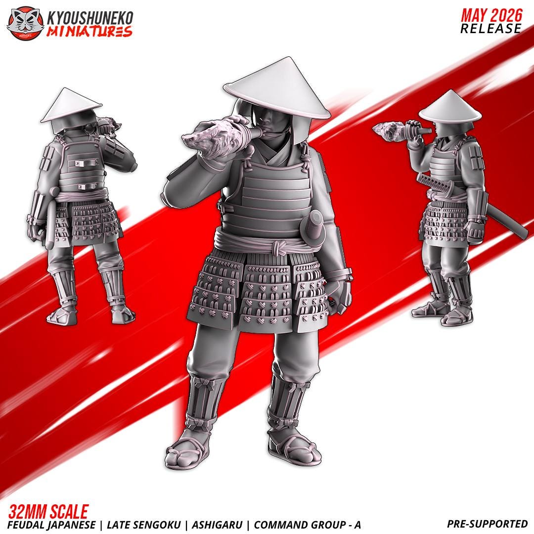 Feudal Japanese Late Sengoku Ashigaru Command Group (3 models) Various Scales