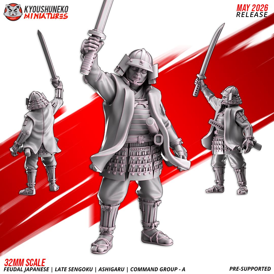 Feudal Japanese Late Sengoku Ashigaru Command Group (3 models) Various Scales