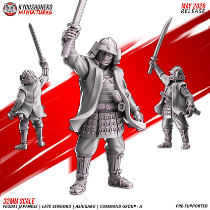 Feudal Japanese Late Sengoku Ashigaru Command Group (3 models) Various Scales