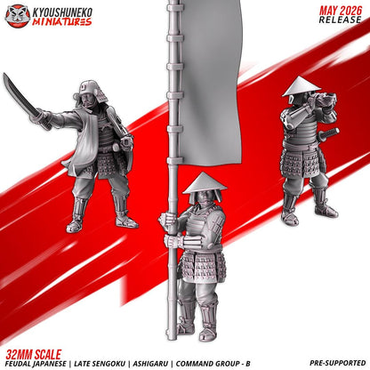 Feudal Japanese Late Sengoku Ashigaru Command Group (3 models) Various Scales