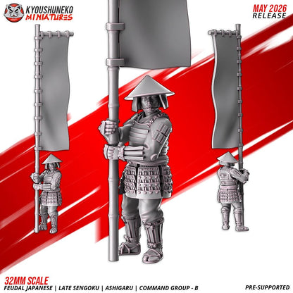 Feudal Japanese Late Sengoku Ashigaru Command Group (3 models) Various Scales