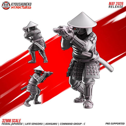 Feudal Japanese Late Sengoku Ashigaru Command Group (3 models) Various Scales
