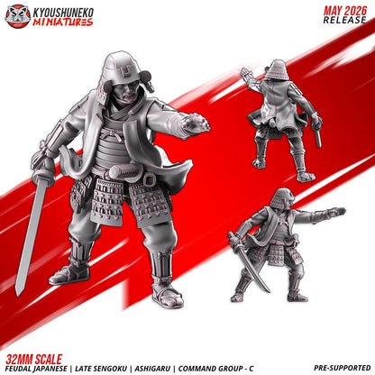 Feudal Japanese Late Sengoku Ashigaru Command Group (3 models) Various Scales
