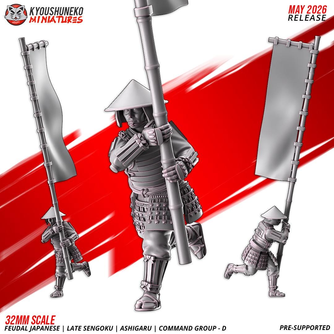 Feudal Japanese Late Sengoku Ashigaru Command Group (3 models) Various Scales
