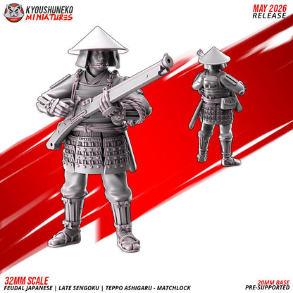 Feudal Japanese Late Sengoku Teppo Ashigaru Musketmen Unit (10 models) Various Scales