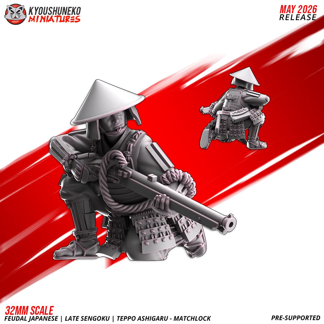 Feudal Japanese Late Sengoku Teppo Ashigaru Musketmen Unit (10 models) Various Scales