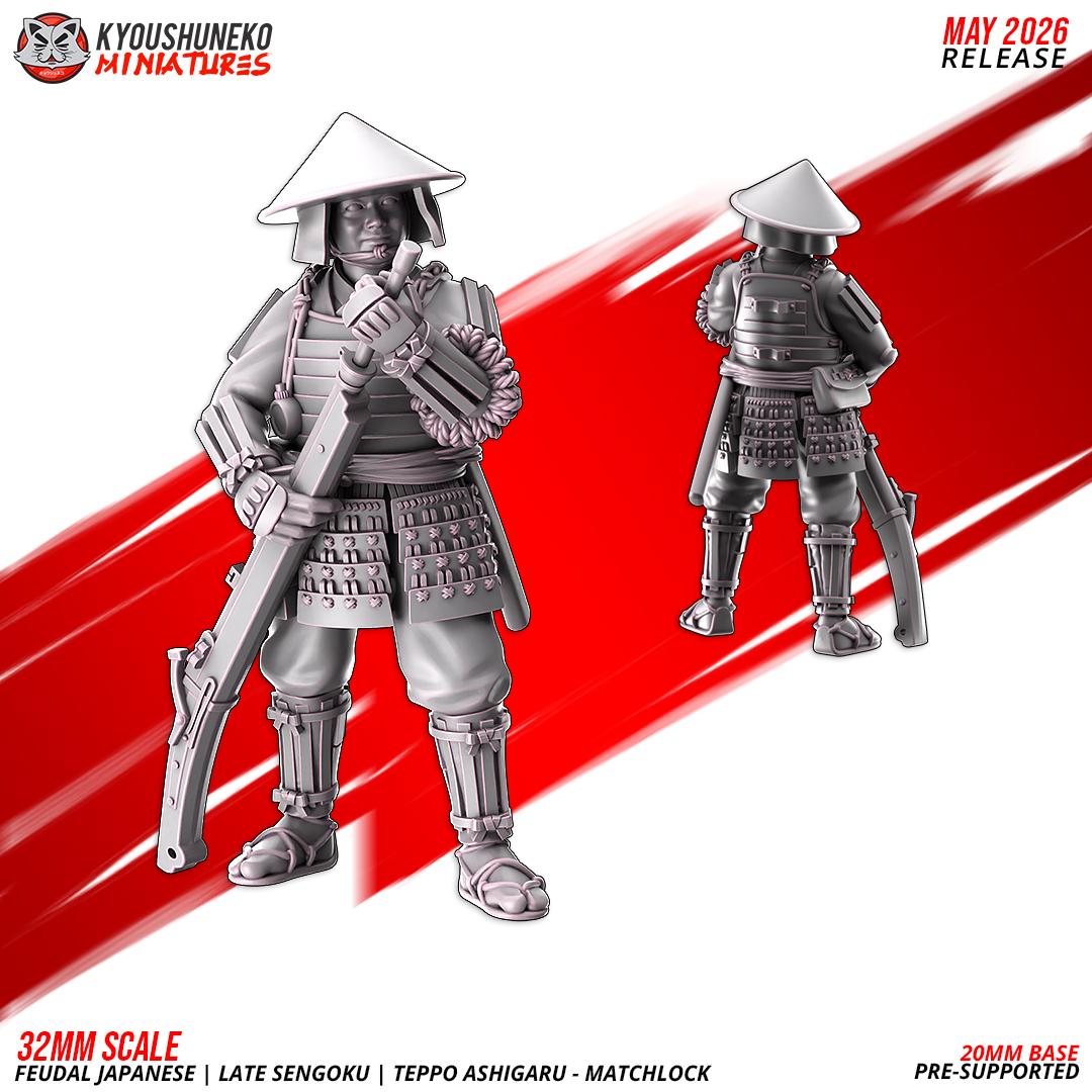 Feudal Japanese Late Sengoku Teppo Ashigaru Musketmen Unit (10 models) Various Scales