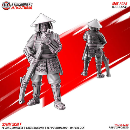 Feudal Japanese Late Sengoku Teppo Ashigaru Musketmen Unit (10 models) Various Scales