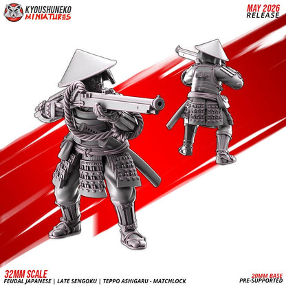 Feudal Japanese Late Sengoku Teppo Ashigaru Musketmen Unit (10 models) Various Scales