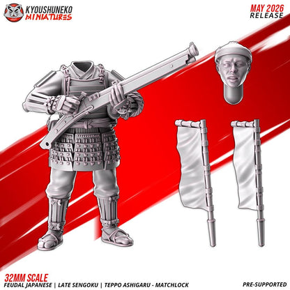 Feudal Japanese Late Sengoku Teppo Ashigaru Musketmen Unit (10 models) Various Scales