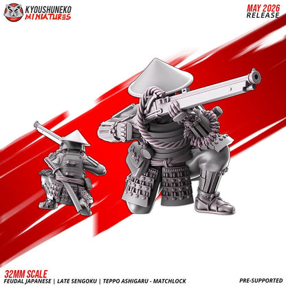 Feudal Japanese Late Sengoku Teppo Ashigaru Musketmen Unit (10 models) Various Scales
