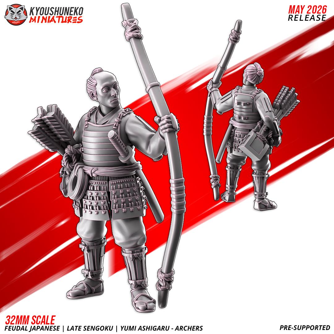 Feudal Japanese Late Sengoku Teppo Ashigaru Archer Unit (10 models) Various Scales