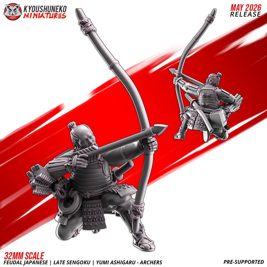 Feudal Japanese Late Sengoku Teppo Ashigaru Archer Unit (10 models) Various Scales