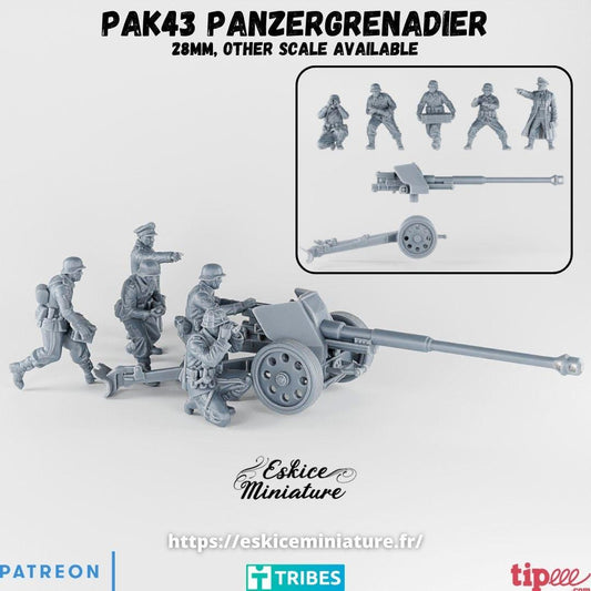WWII German Panzergrenadier Pak 43 Anti Tank Gun with Crew (5 models) Various Scales Historical Wargaming