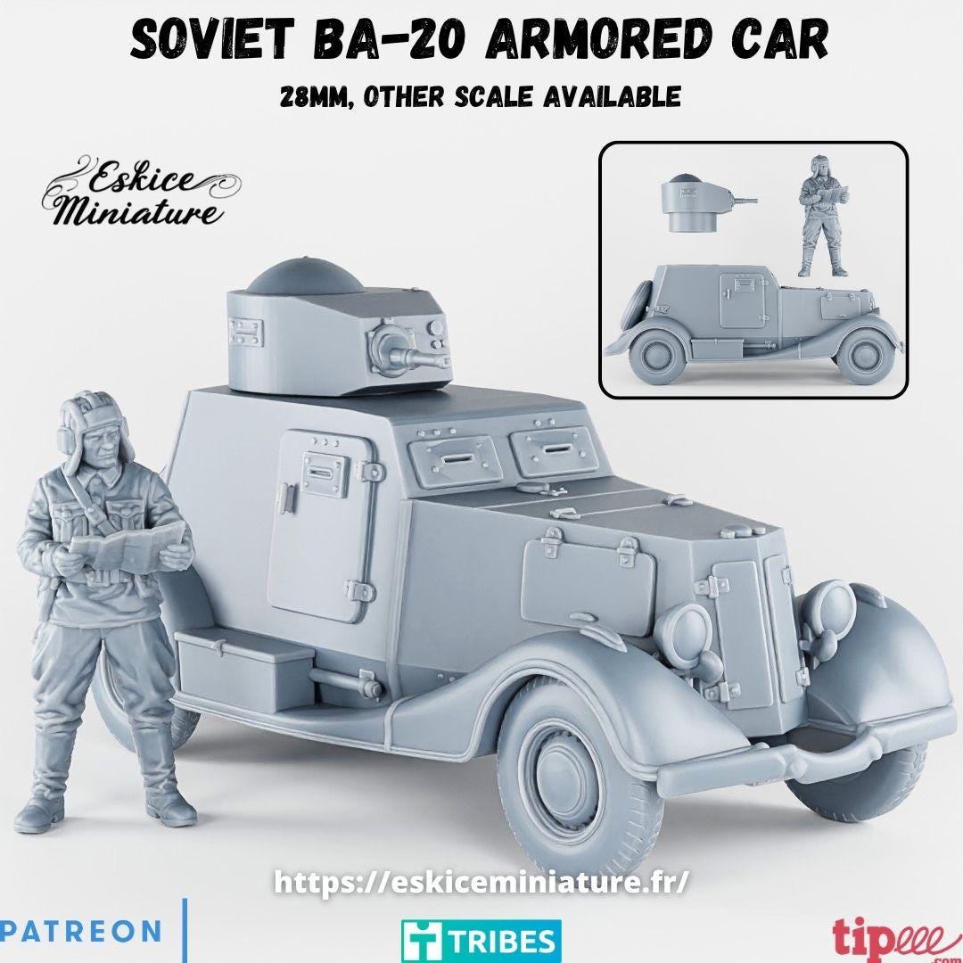 WWII Soviet BA 20 Armored with Driver Car Various Scales Historical Wargaming