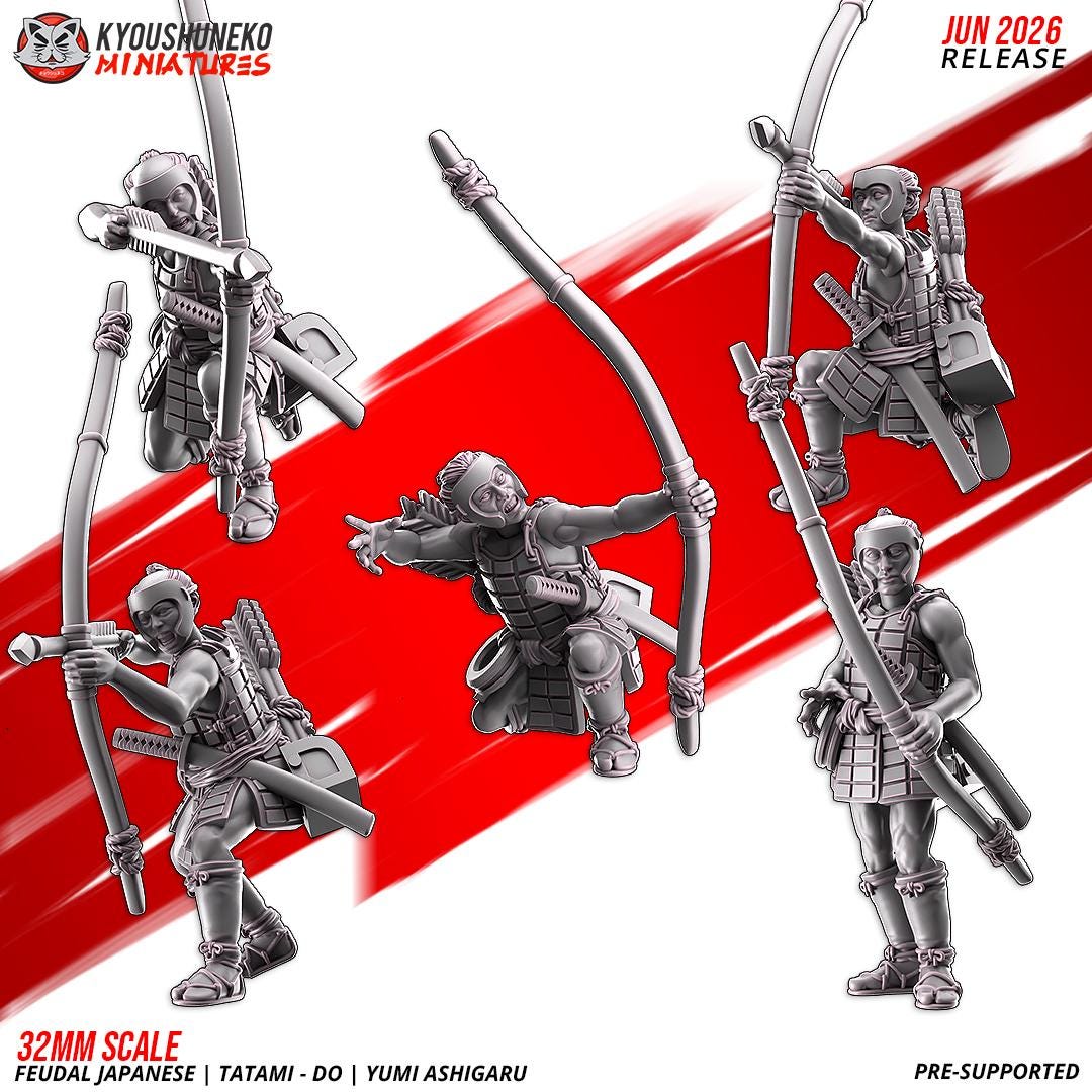 Feudal Japanese Late Sengoku Tatami-Do Ashigaru Archer Unit (10 models) Various Scales