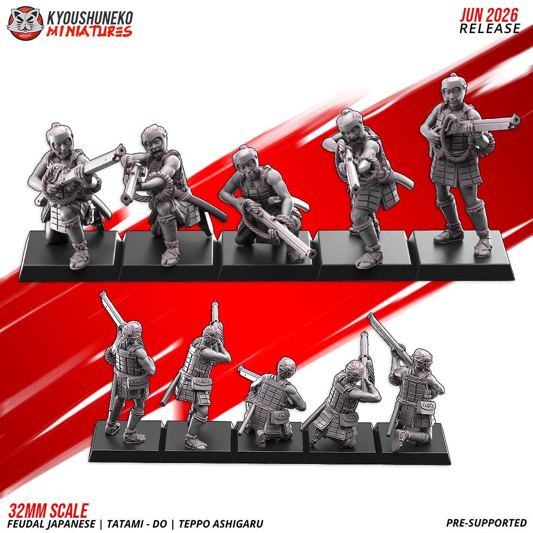 Feudal Japanese Late Sengoku Tatami-Do Ashigaru Musketmen Unit (10 models) Various Scales