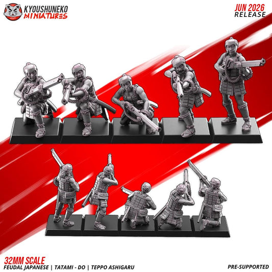 Feudal Japanese Late Sengoku Tatami-Do Ashigaru Musketmen Unit (10 models) Various Scales