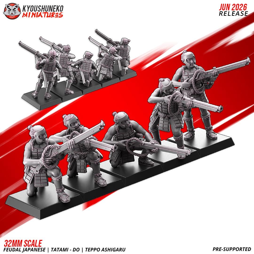 Feudal Japanese Late Sengoku Tatami-Do Ashigaru Musketmen Unit (10 models) Various Scales