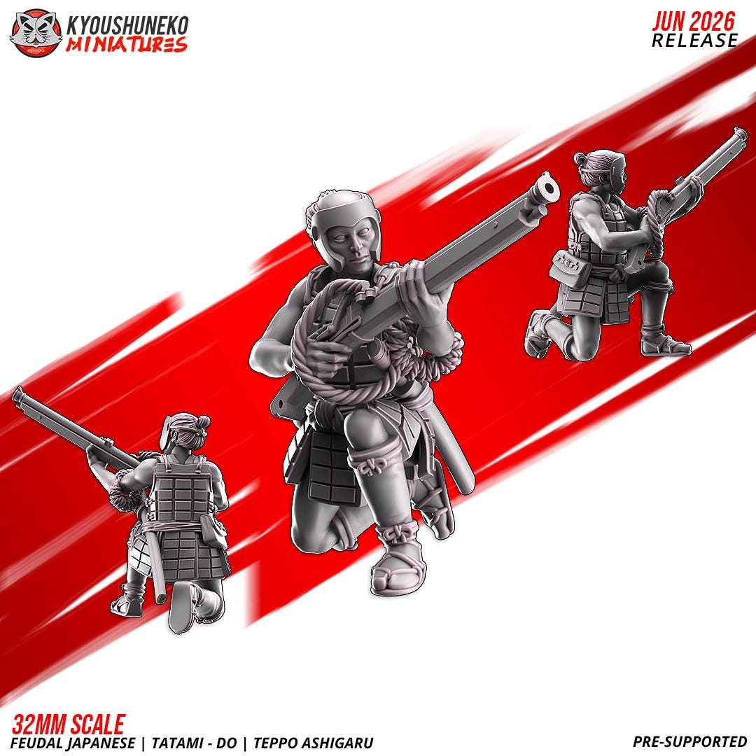 Feudal Japanese Late Sengoku Tatami-Do Ashigaru Musketmen Unit (10 models) Various Scales