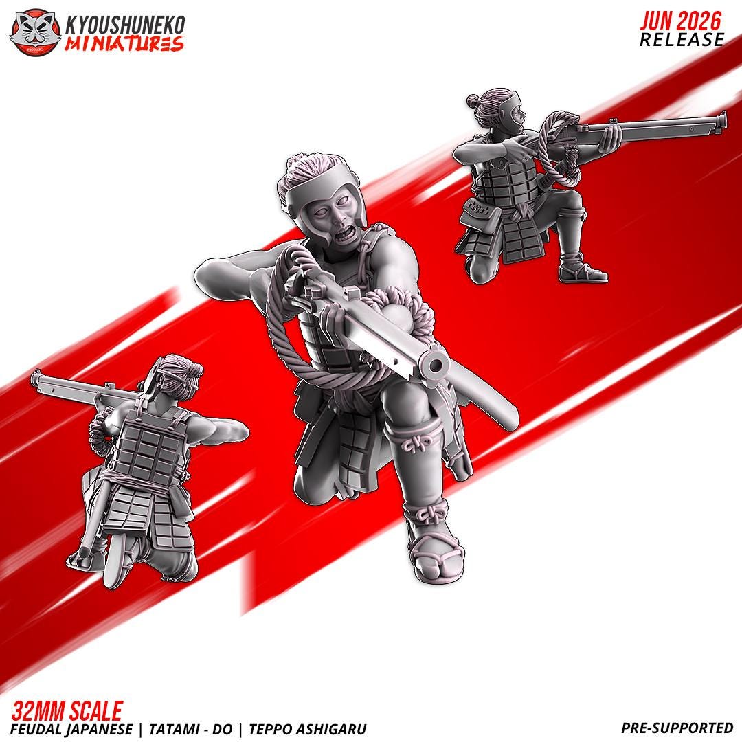 Feudal Japanese Late Sengoku Tatami-Do Ashigaru Musketmen Unit (10 models) Various Scales