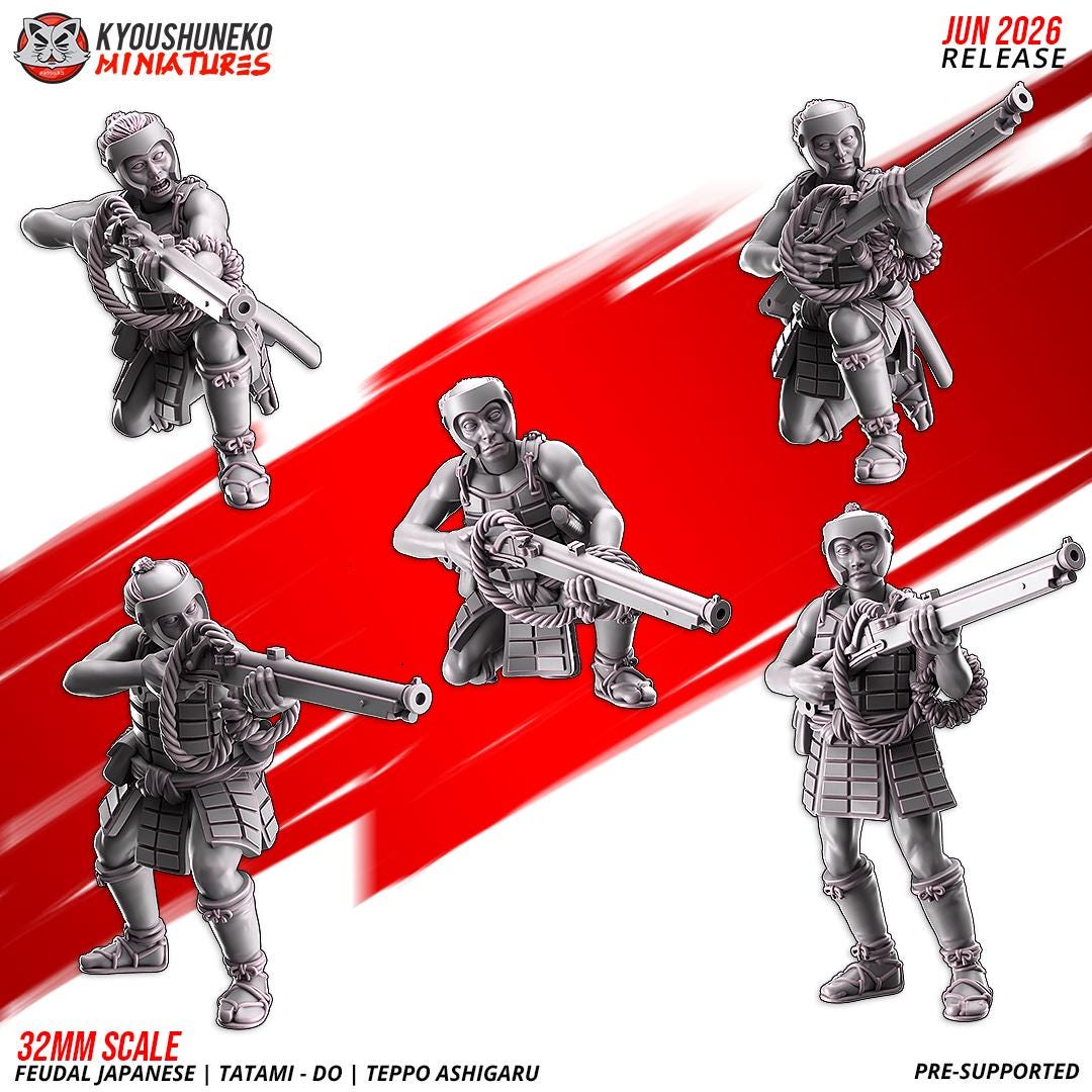 Feudal Japanese Late Sengoku Tatami-Do Ashigaru Musketmen Unit (10 models) Various Scales