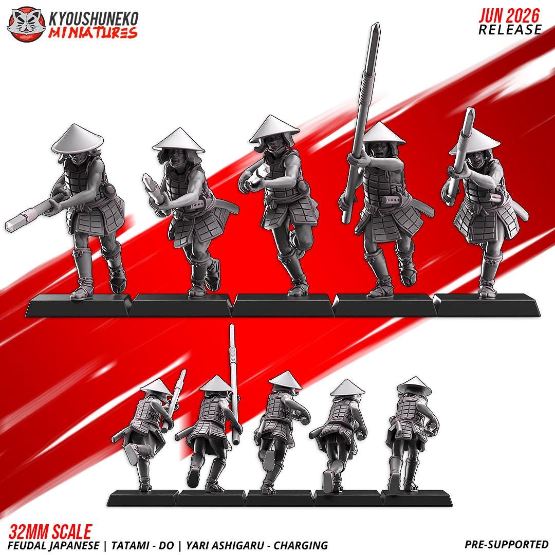 Feudal Japanese Late Sengoku Tatami-Do Ashigaru Spearmen Unit (10 models) Various Scales