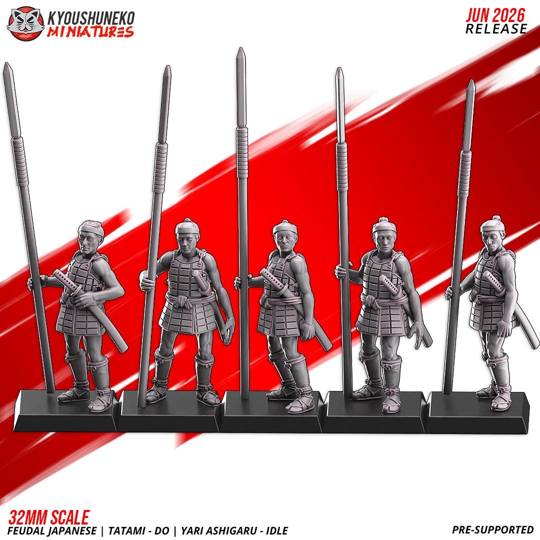 Feudal Japanese Late Sengoku Tatami-Do Ashigaru Spearmen Unit (10 models) Various Scales