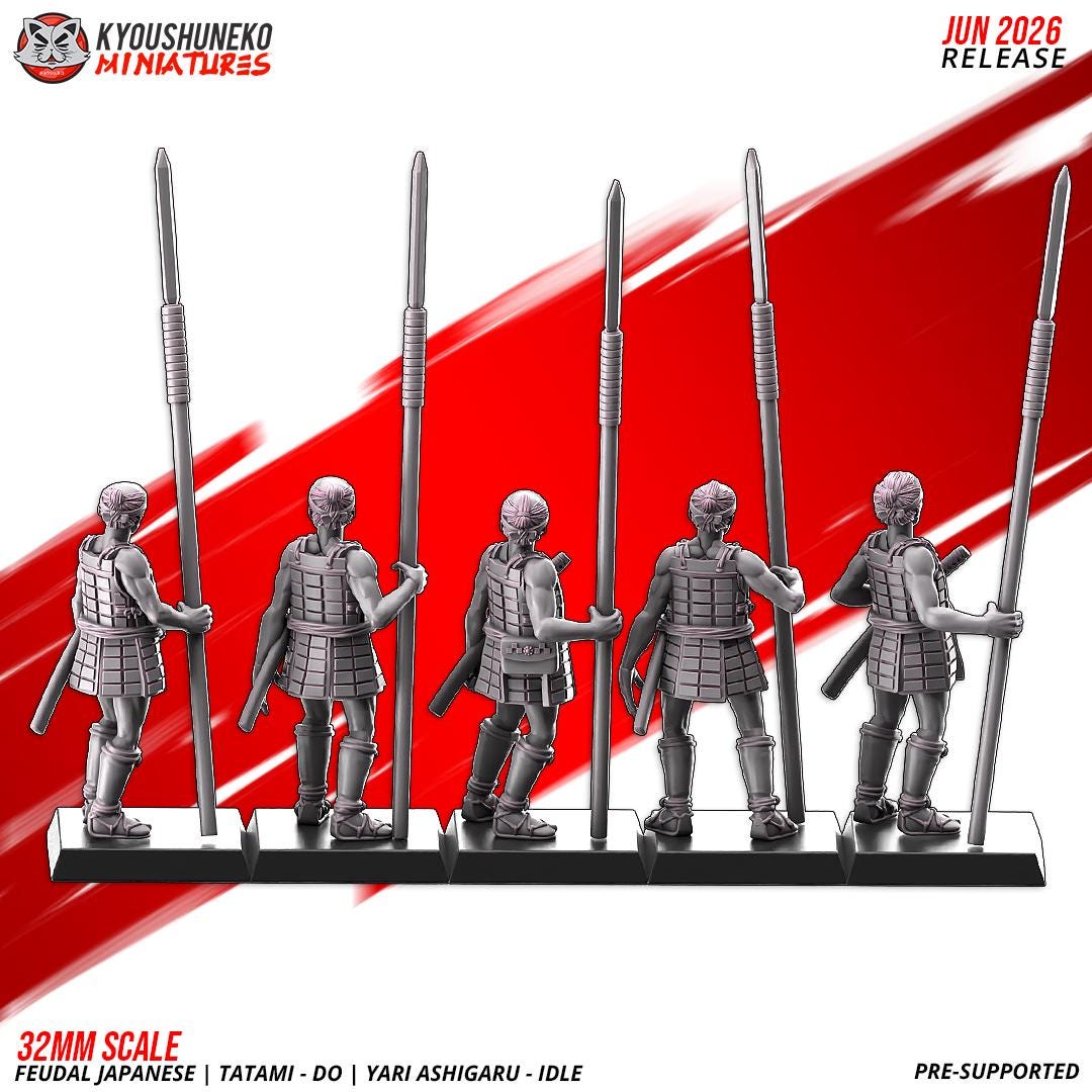Feudal Japanese Late Sengoku Tatami-Do Ashigaru Spearmen Unit (10 models) Various Scales