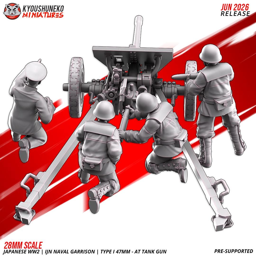 WWII Japanese Naval Garrison Type 47mm AT Gun with Crew Various Scales Historical Wargaming