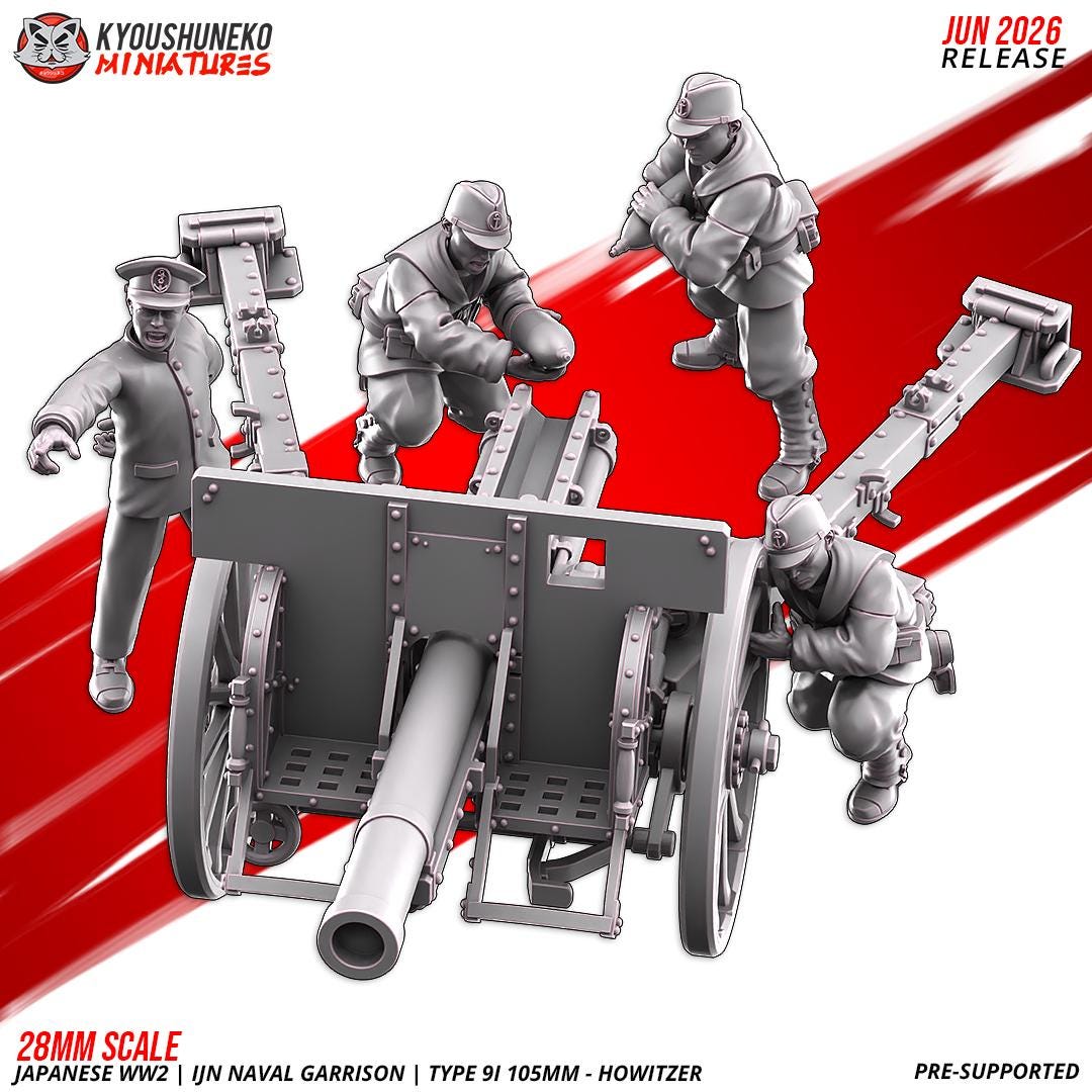 WWII Japanese Naval Garrison Type 91 105mm Howitzer with Crew Various Scales Historical Wargaming