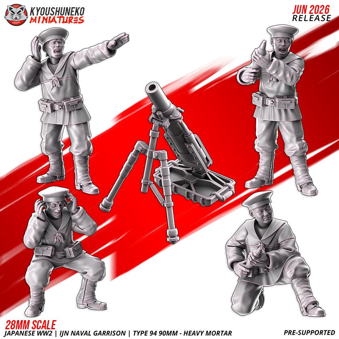 WWII Japanese Naval Garrison Type 94 90mm Heavy Mortar (4 models) Various Scales Historical Wargaming