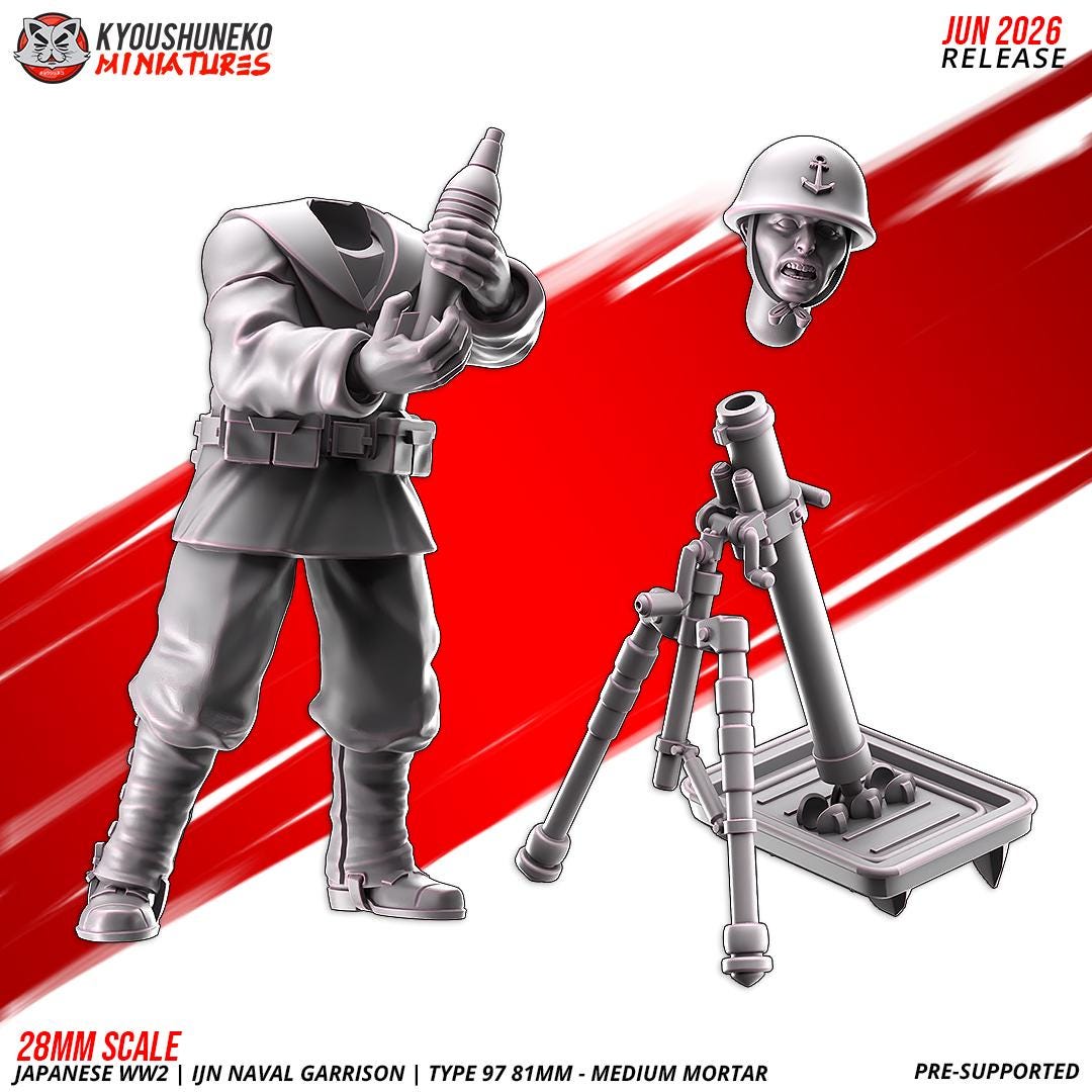 WWII Japanese Naval Garrison Type 97 81mm Medium Mortar Team (3 models) Various Scales Historical Wargaming