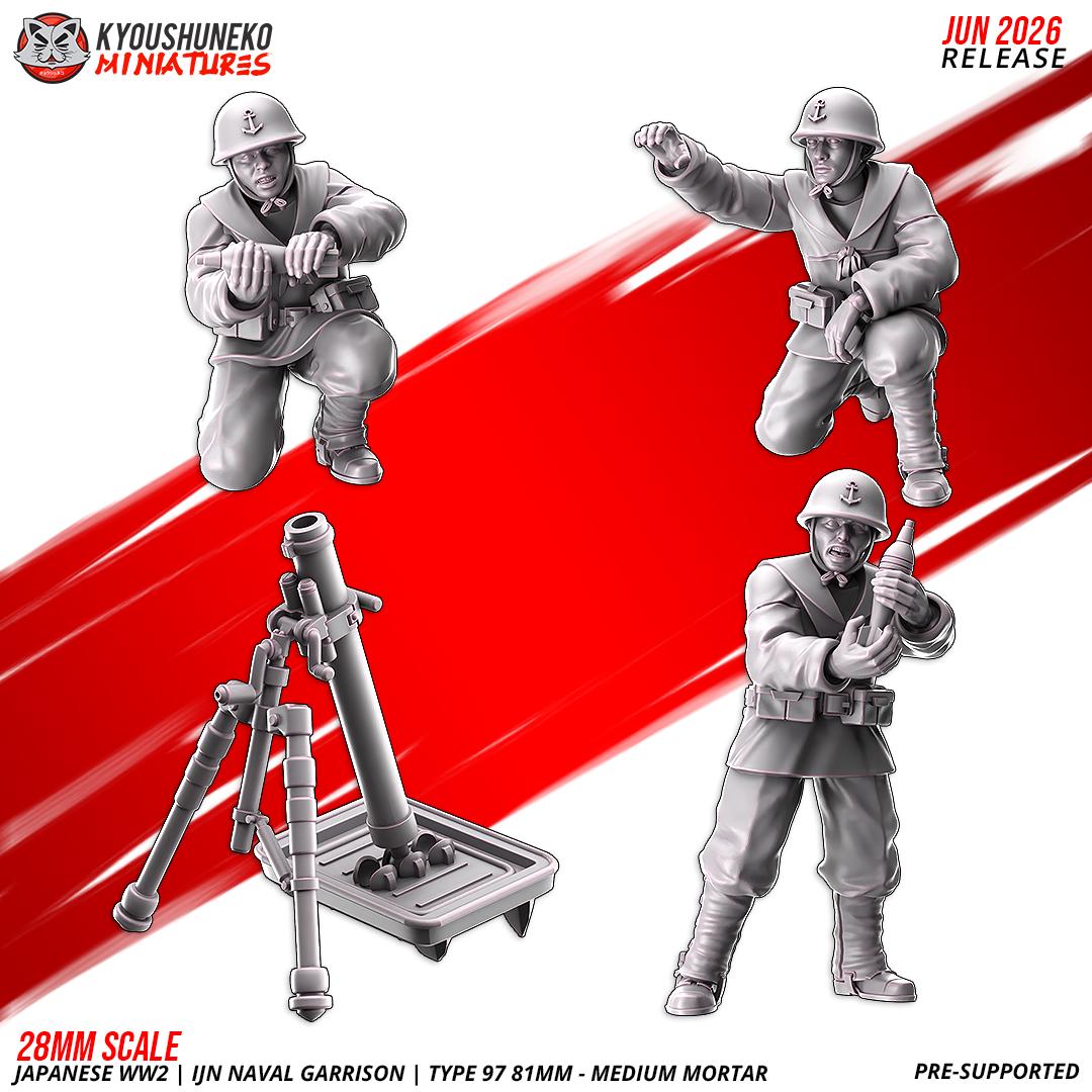 WWII Japanese Naval Garrison Type 97 81mm Medium Mortar Team (3 models) Various Scales Historical Wargaming