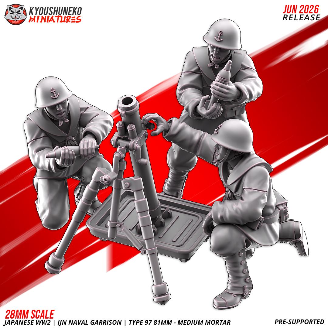 WWII Japanese Naval Garrison Type 97 81mm Medium Mortar Team (3 models) Various Scales Historical Wargaming