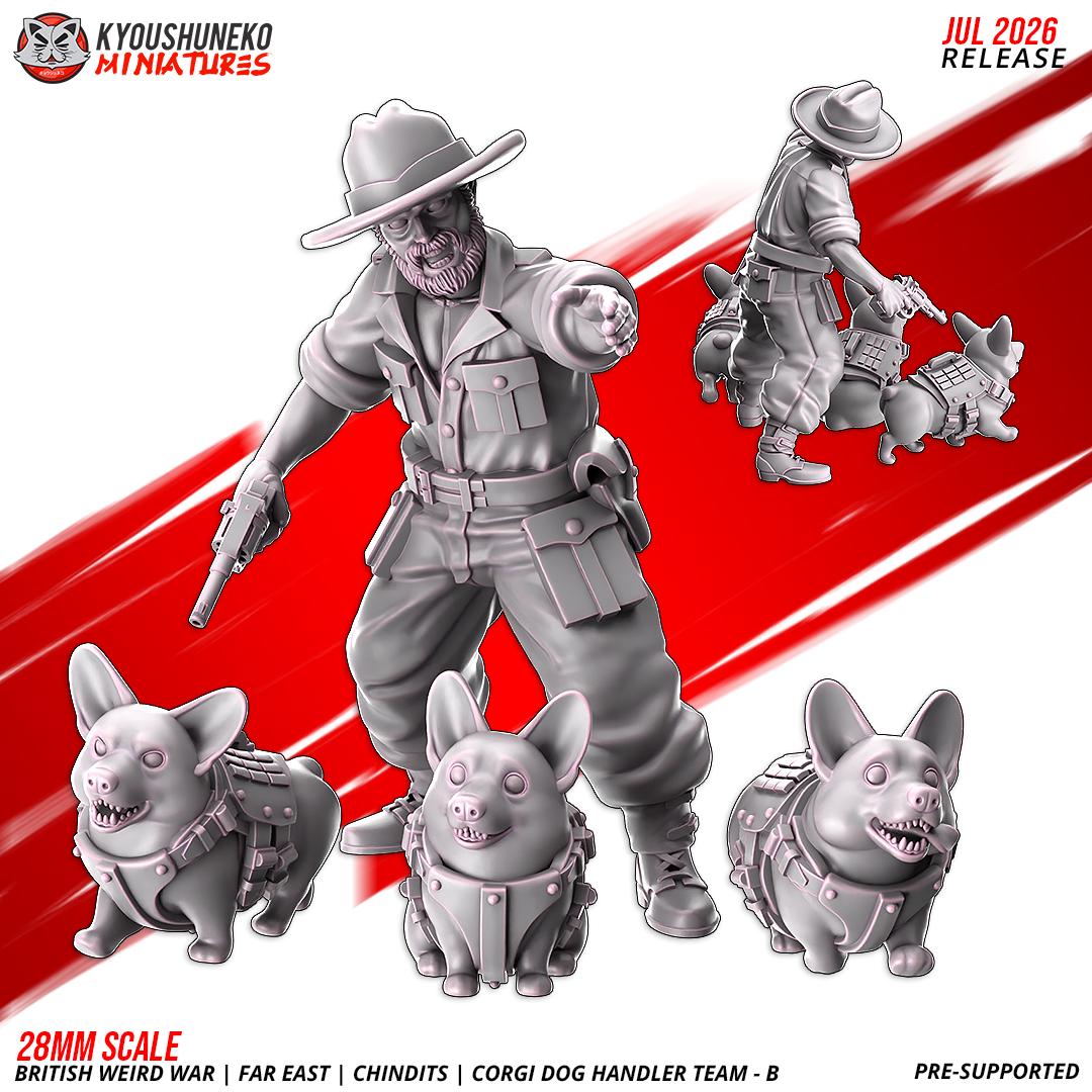 Weird War Far East British Corgi War Dog Handler Team (4 models)