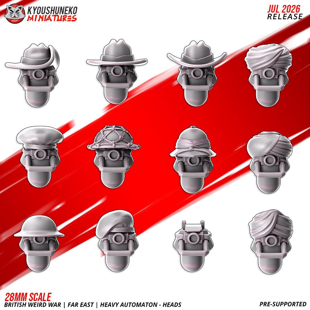 Weird War British Far East Heavy Automaton Heads Set (x12) Various Scales SF Wargaming