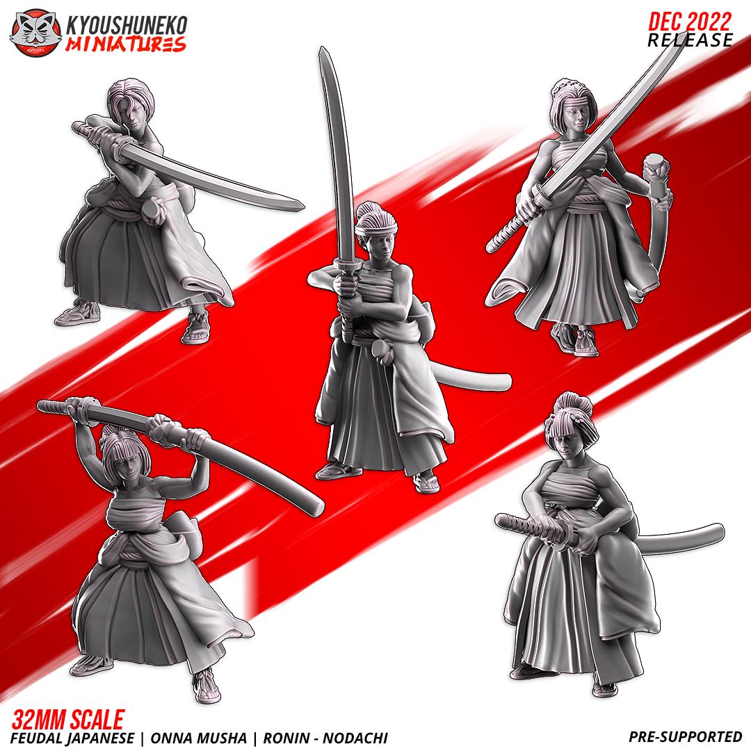 Feudal Japanese Onna Musha Nodachi Ronin Unit (10 models) Various Scales