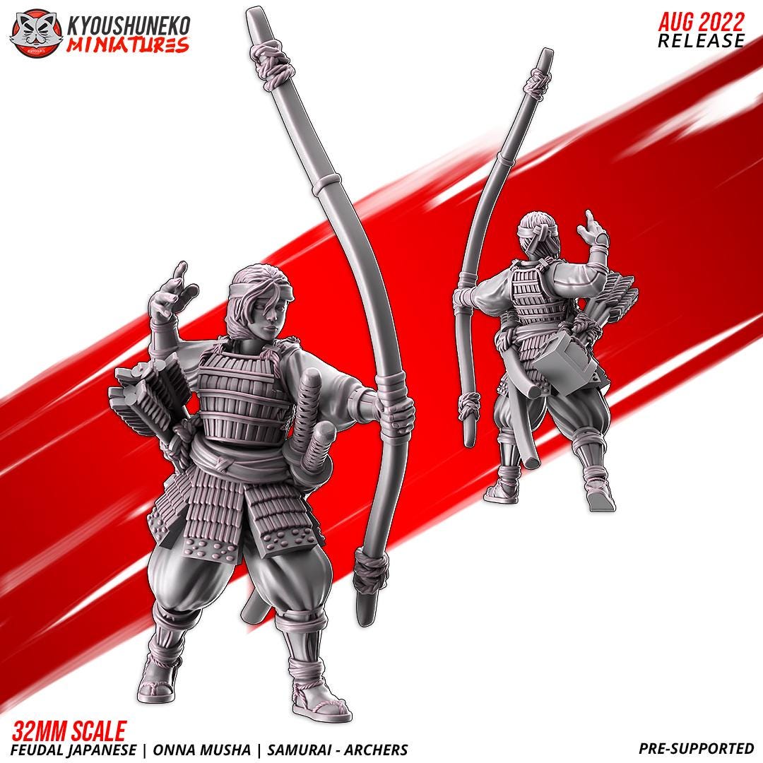 Feudal Japanese Onna Musha Samurai Archer Unit (10 models) Various Scales