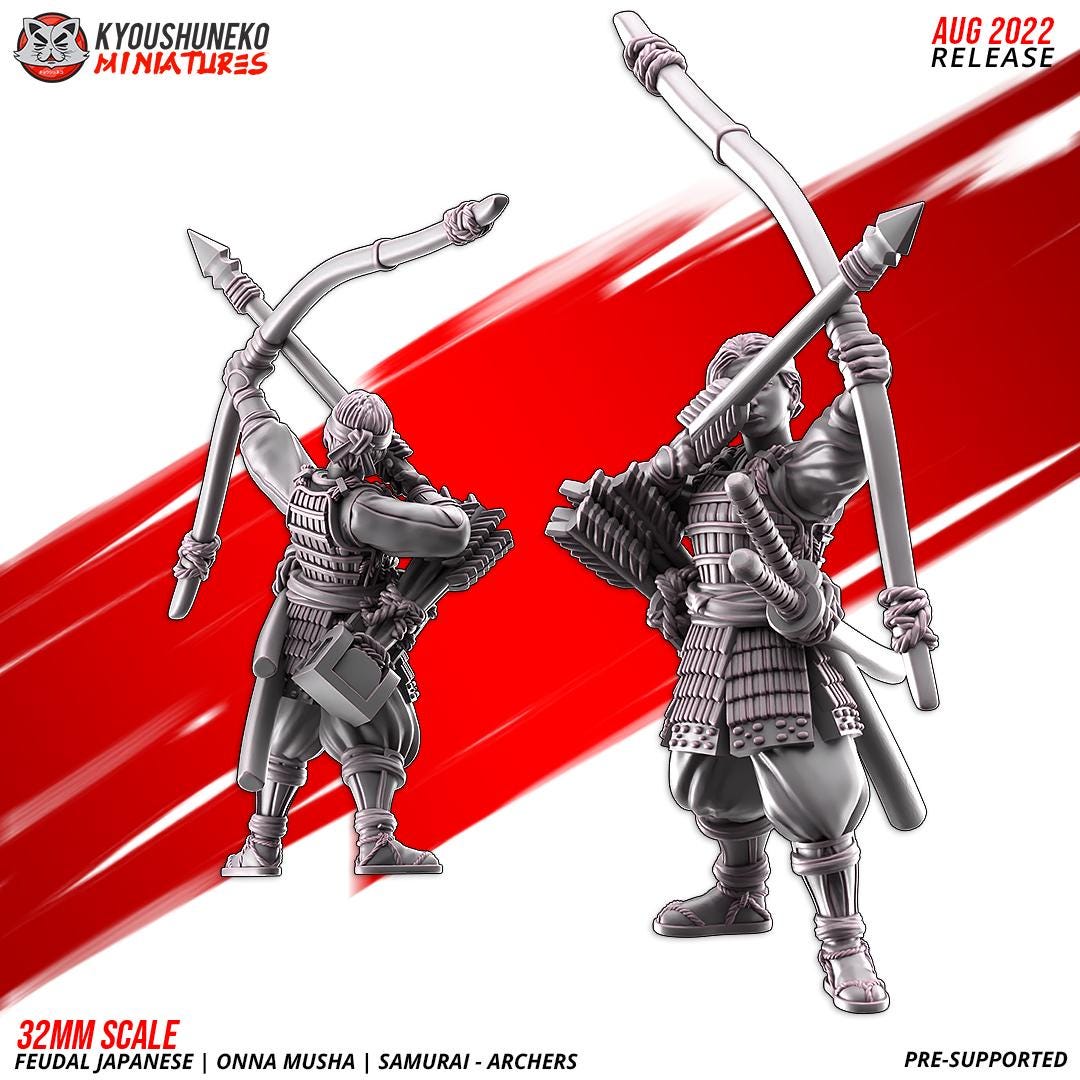 Feudal Japanese Onna Musha Samurai Archer Unit (10 models) Various Scales